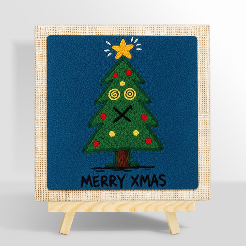 Dizzy eyes xmas tree punch needle kit for beginners