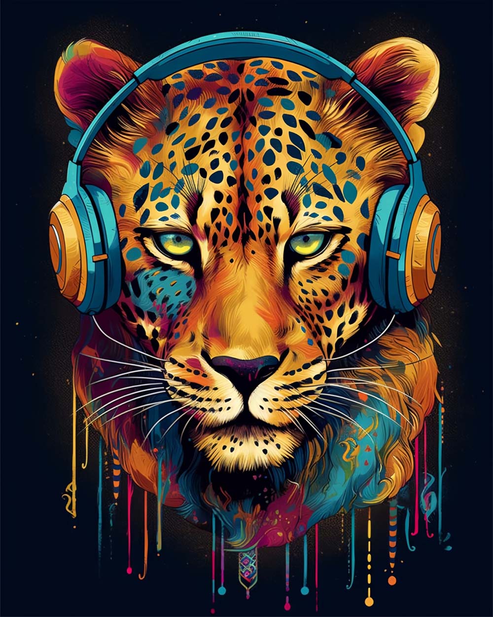 Dj leopard with headphones cross stitch kit for beginners