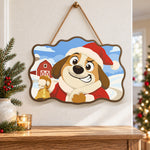 Dog with christmas bell paint by numbers door hanger as indoor wall decor