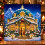 Domed christmas mountain chalet pearl diamond painting kit for beginners