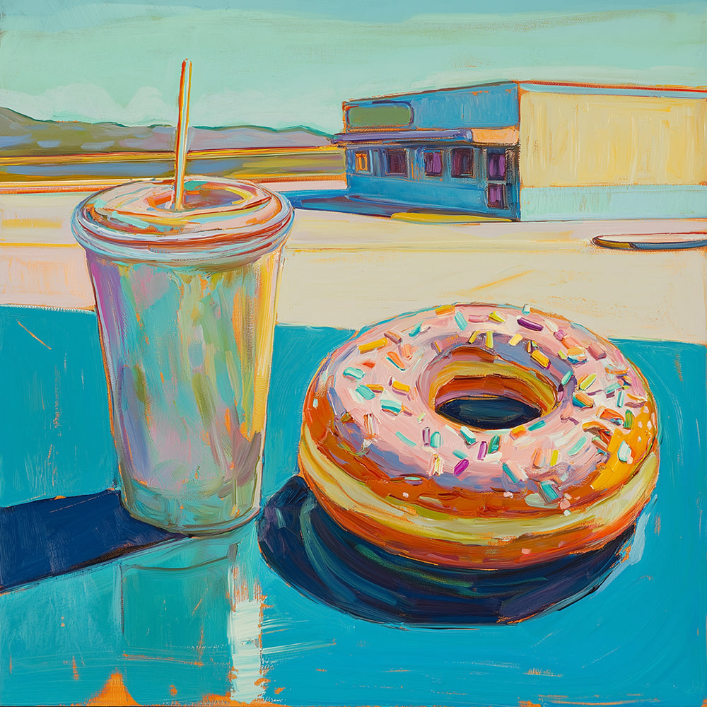 Doughnut and iced coffee retro diner cross stitch kit for beginners