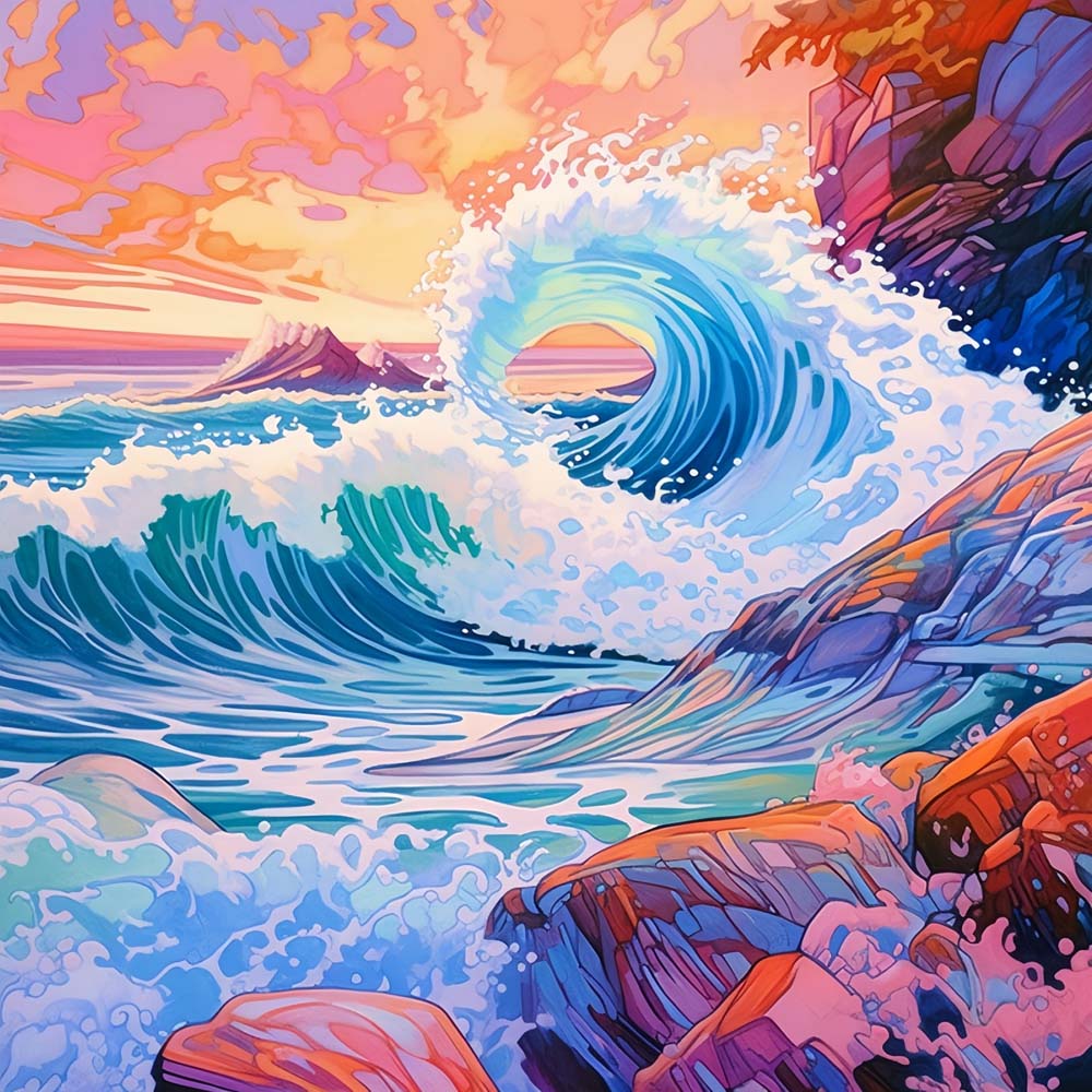 Dramatic ocean wave art cross stitch kit for beginners