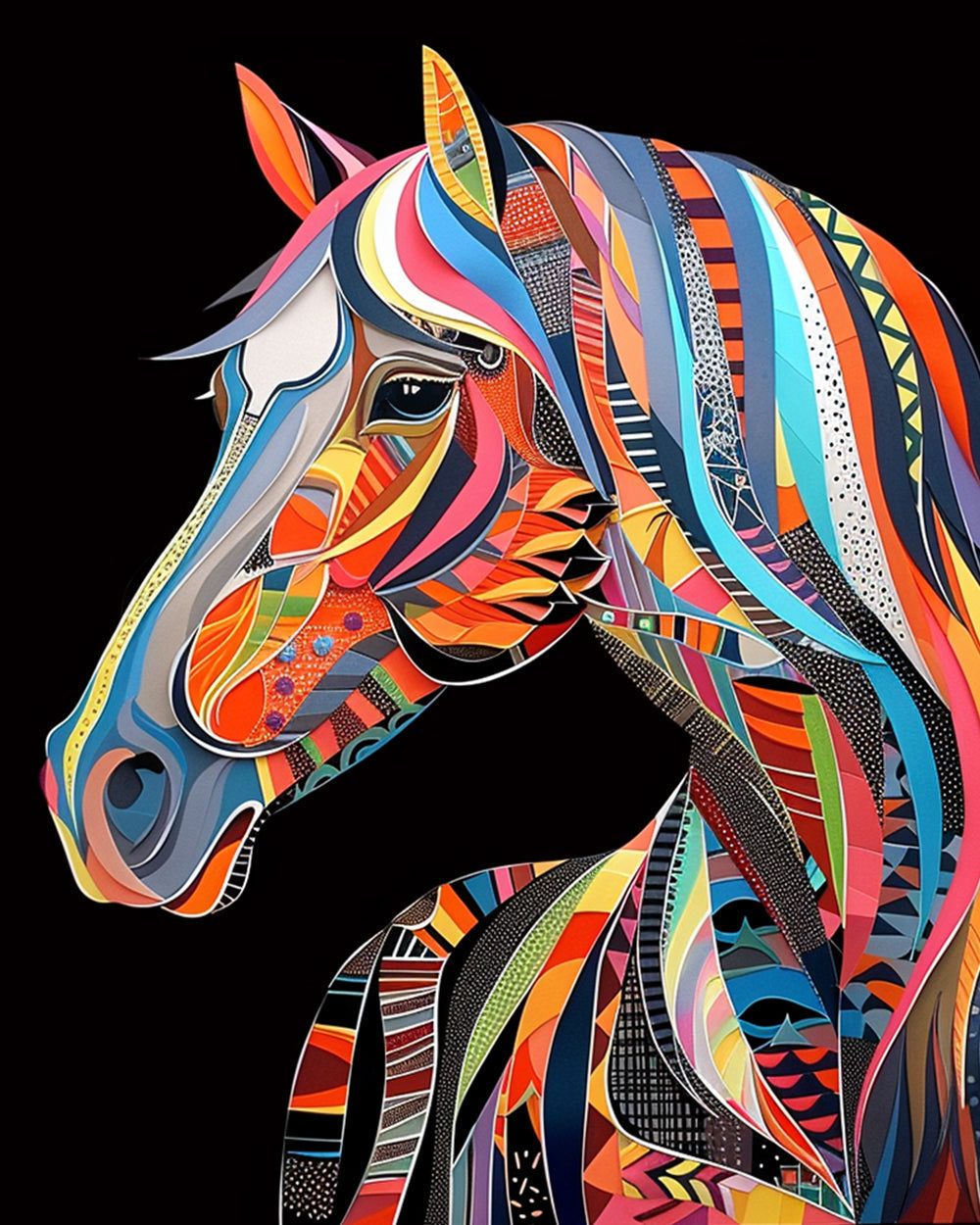 Dramatic rainbow horse cross stitch kit for beginners