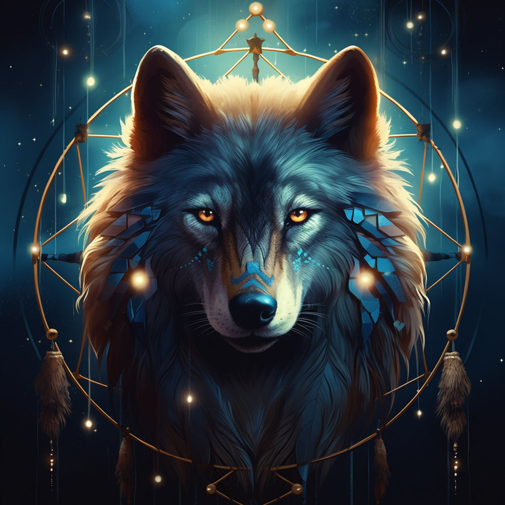 Dreamcatcher spirit wolf cross stitch kit for beginners