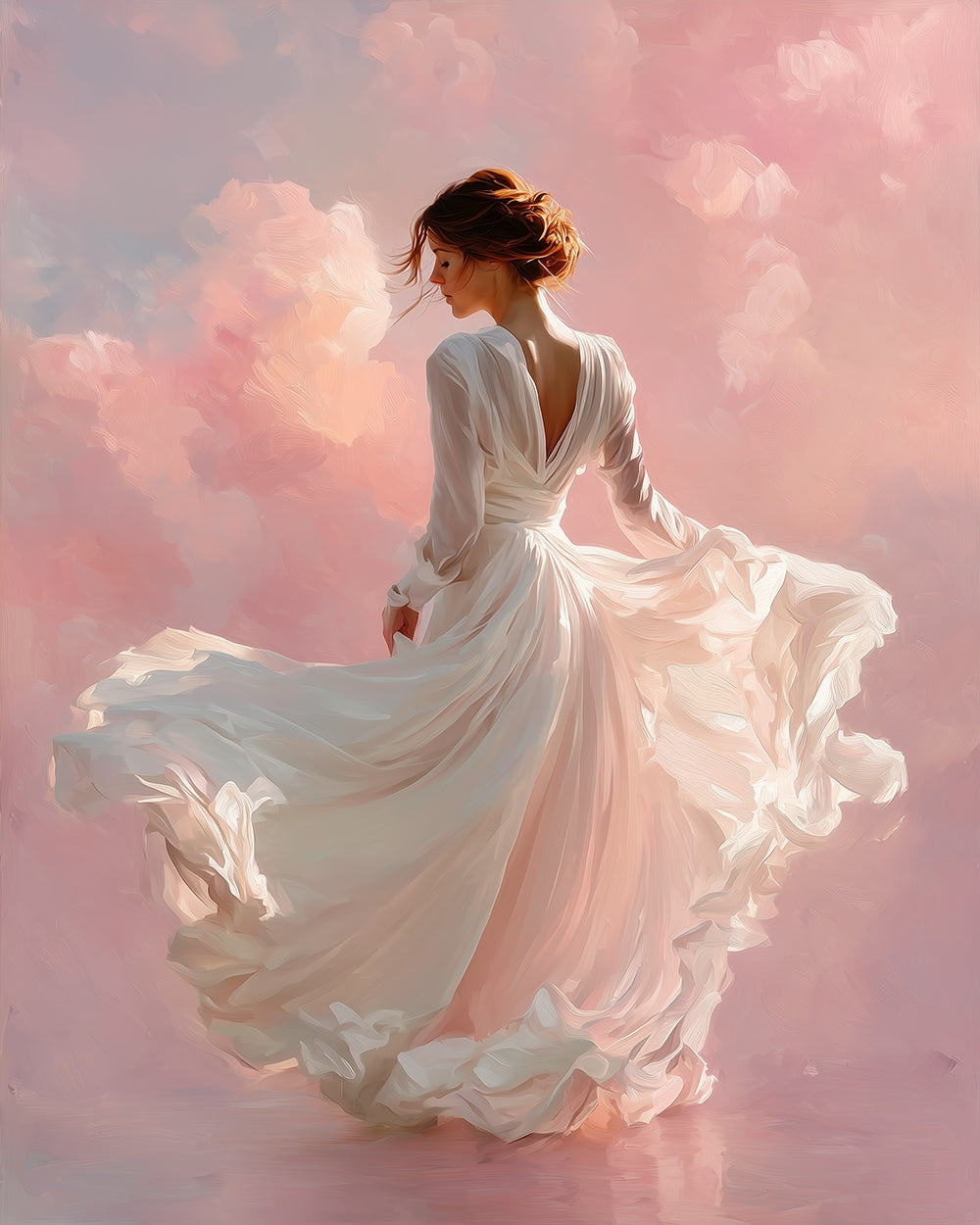 Dreamy flowing white gown cross stitch kit for beginners