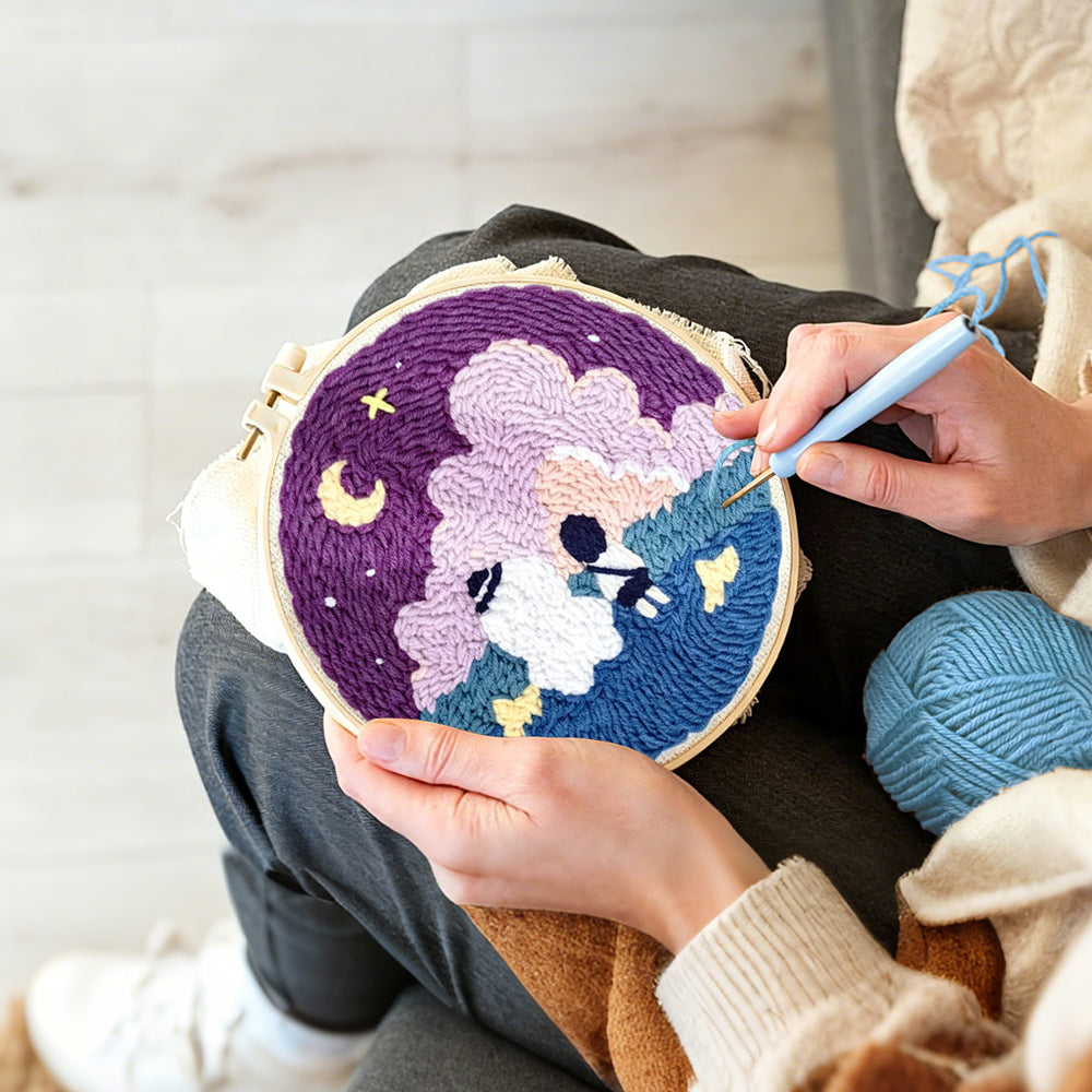 Creating handmade dreamy night sky punch needle artwork