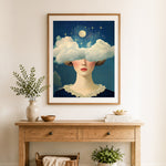 Finished dreamy skies cross stitch artwork displayed as home decor