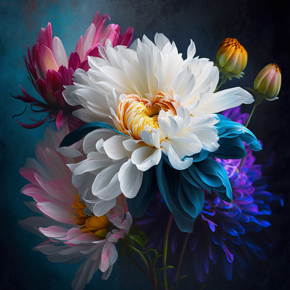 Dreamy white and blue petals cross stitch kit for beginners