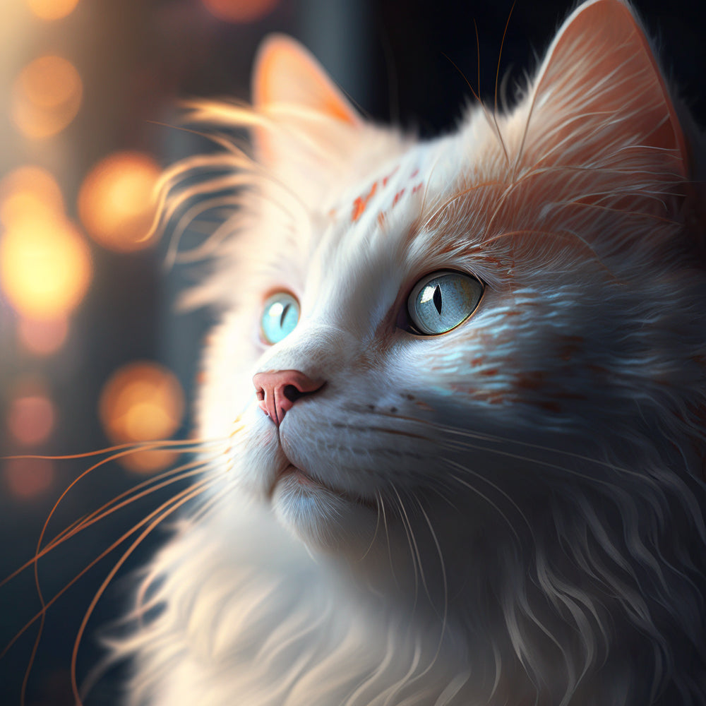 Dreamy white cat cross stitch kit for beginners