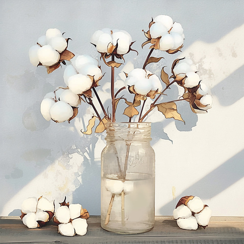 Dried cotton in glass jar cross stitch kit for beginners