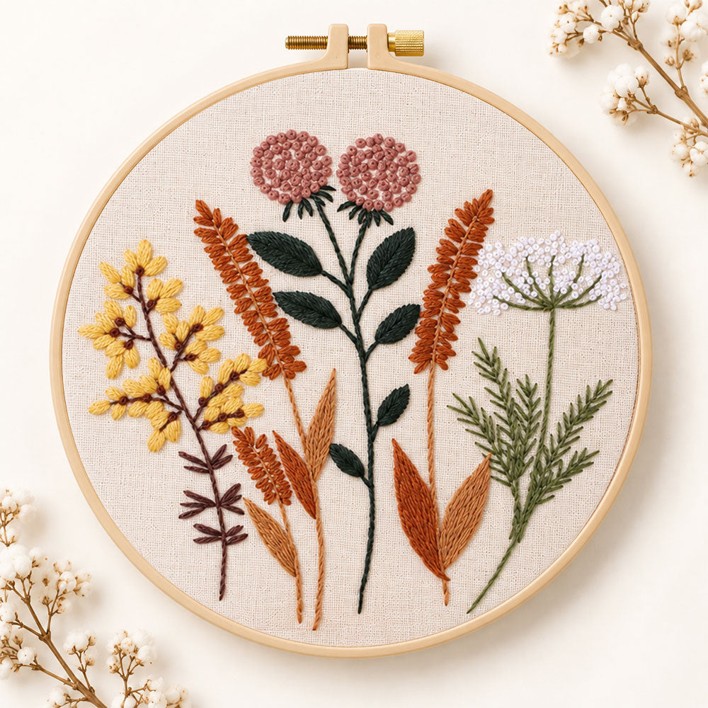 Dried wild florals embroidery kit