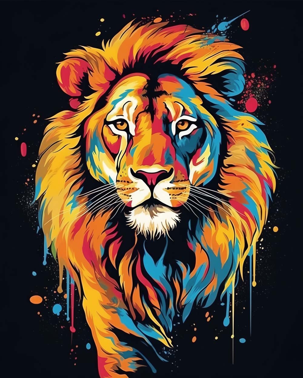 Drip paint colorful lion cross stitch kit for beginners