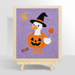 Duck in pumpkin witch outfit punch needle kit for beginners