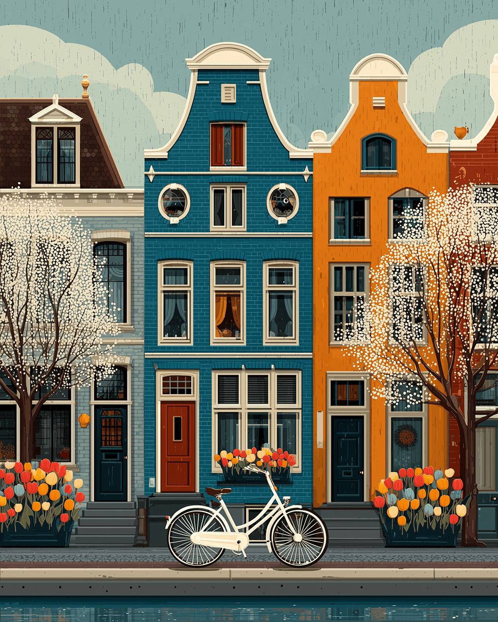 Dutch canal spring day cross stitch kit for beginners