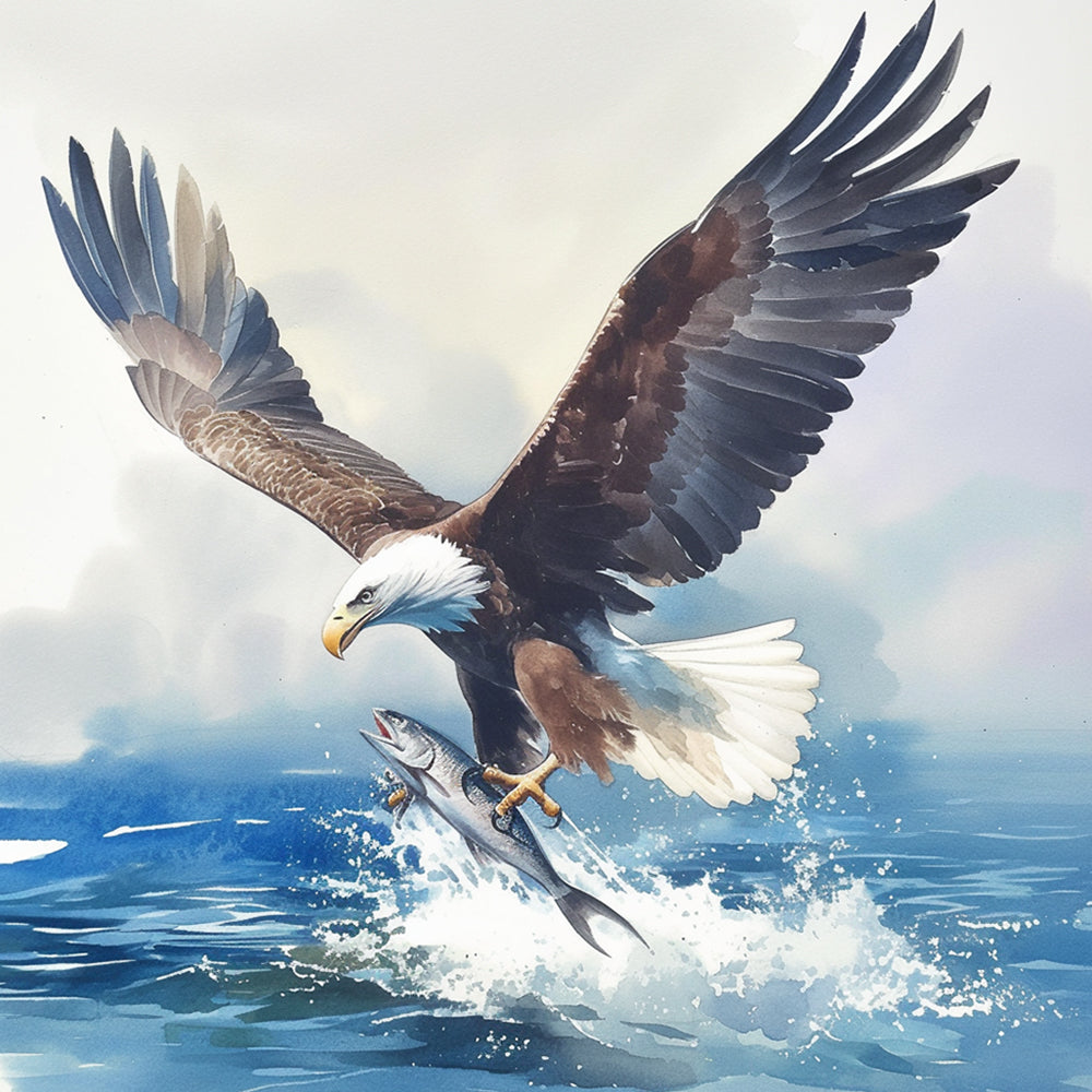 Dynamic bald eagle fishing cross stitch kit for beginners