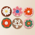 Earth-toned flowers punch needle coaster kit finished handmade coasters