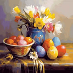 Easter egg and spring flower still life cross stitch kit for beginners