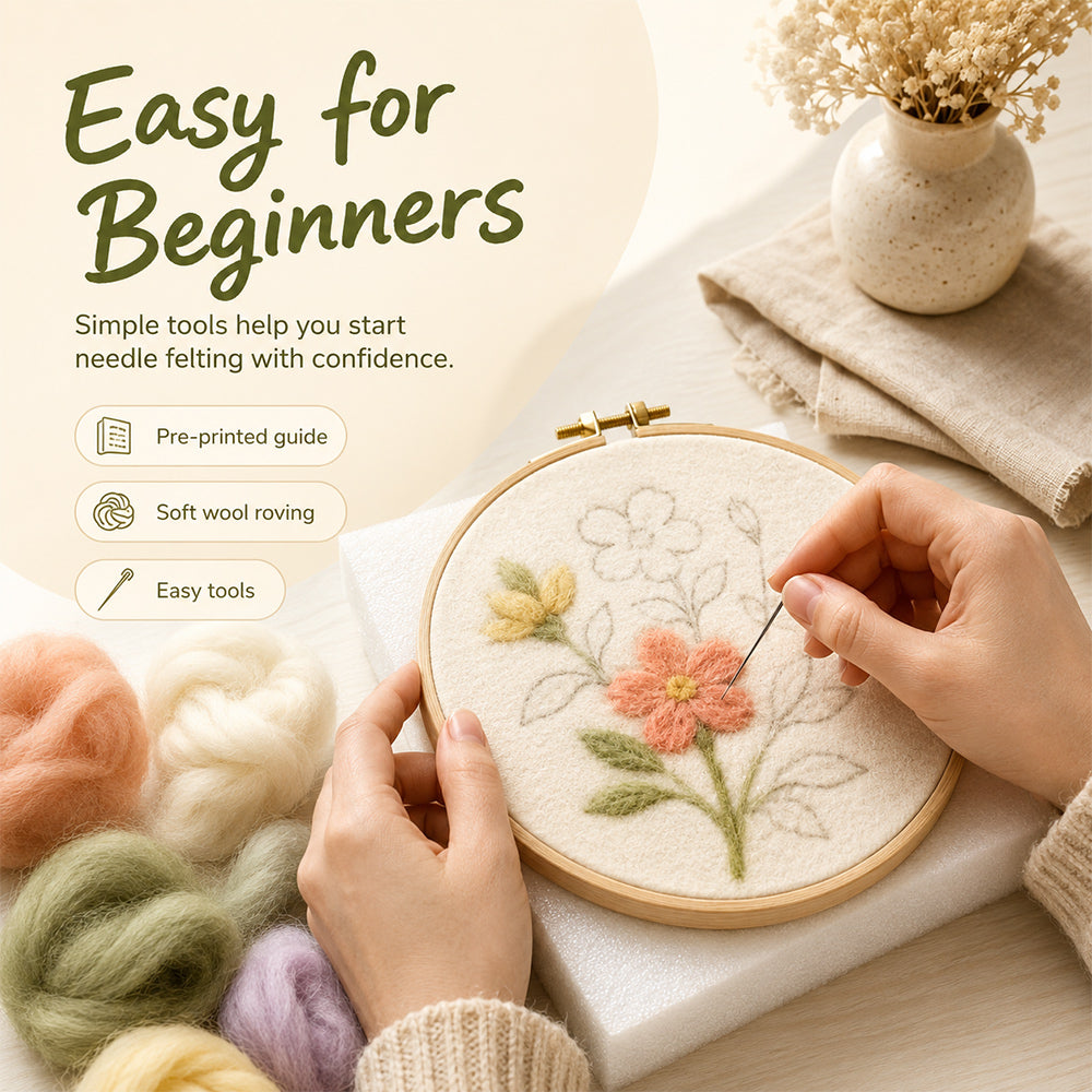 Easy needle felting kit with a pre-printed guide for beginners