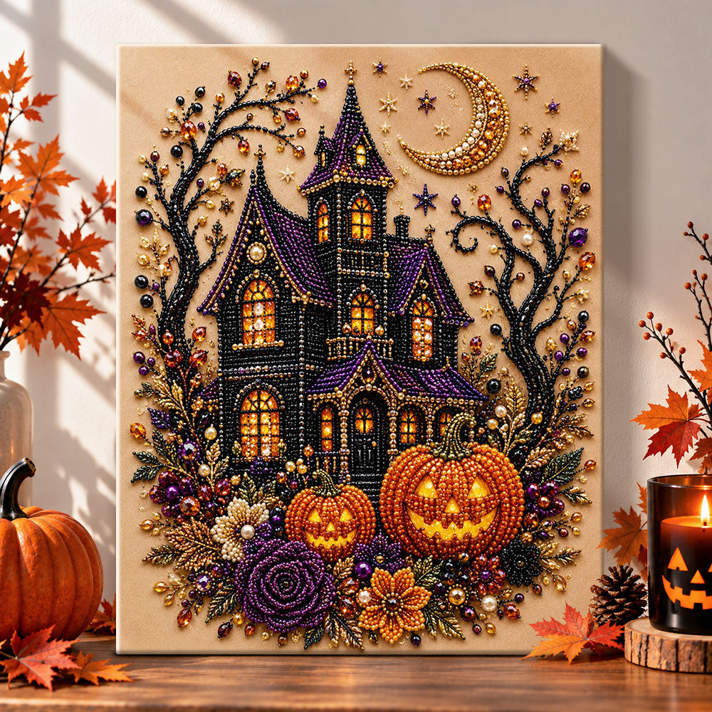 Eerie ghostly manor pearl diamond painting kit for beginners