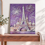 Finished eiffel tower fireworks pearl diamond painting artwork displayed as home decor