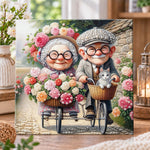 Elderly couple biking in garden pearl diamond painting kit for beginners