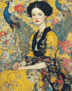 Elegant and dignified woman with peacocks cross stitch kit for beginners