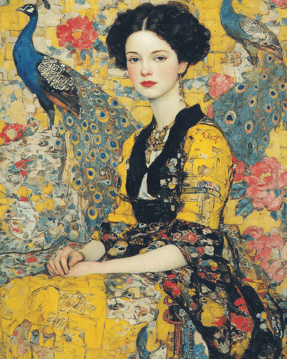 Elegant and dignified woman with peacocks cross stitch kit for beginners