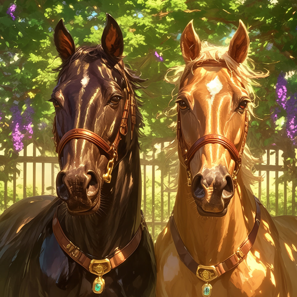 Elegant black and chestnut horses cross stitch kit for beginners