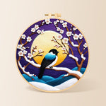 Elegant blue bird on snowy plum branch needle felting kit for beginners with a round wooden frame