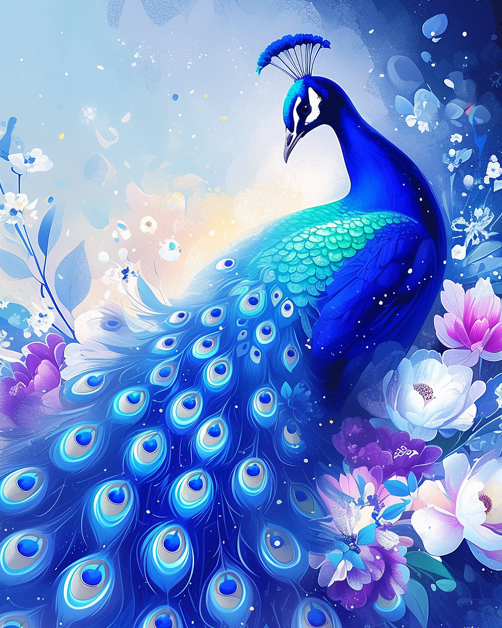 Elegant blue peacock cross stitch kit for beginners