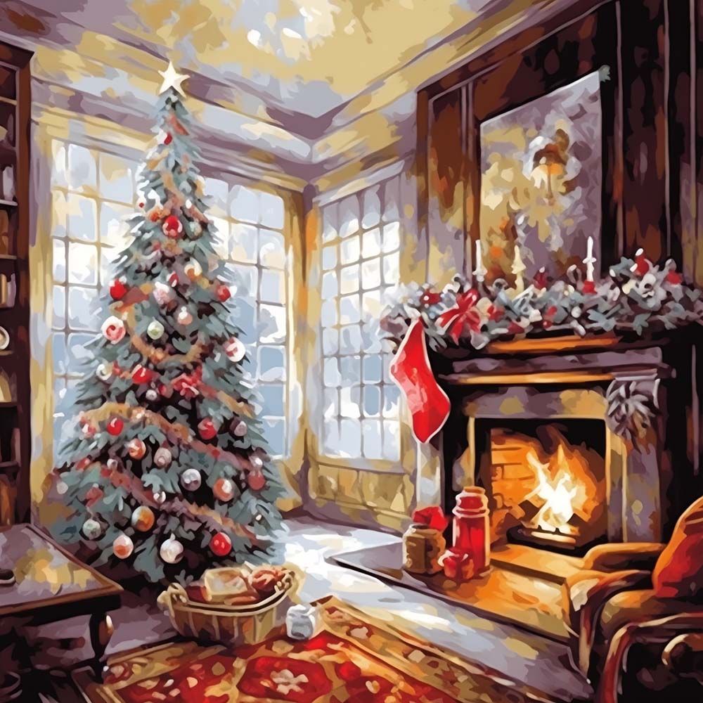 Elegant holiday interior cross stitch kit for beginners