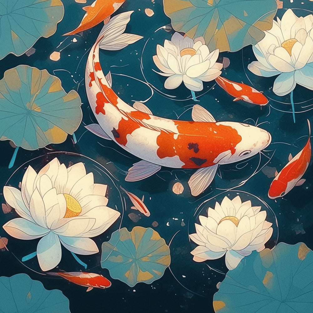 Elegant koi fish and white lotus cross stitch kit for beginners