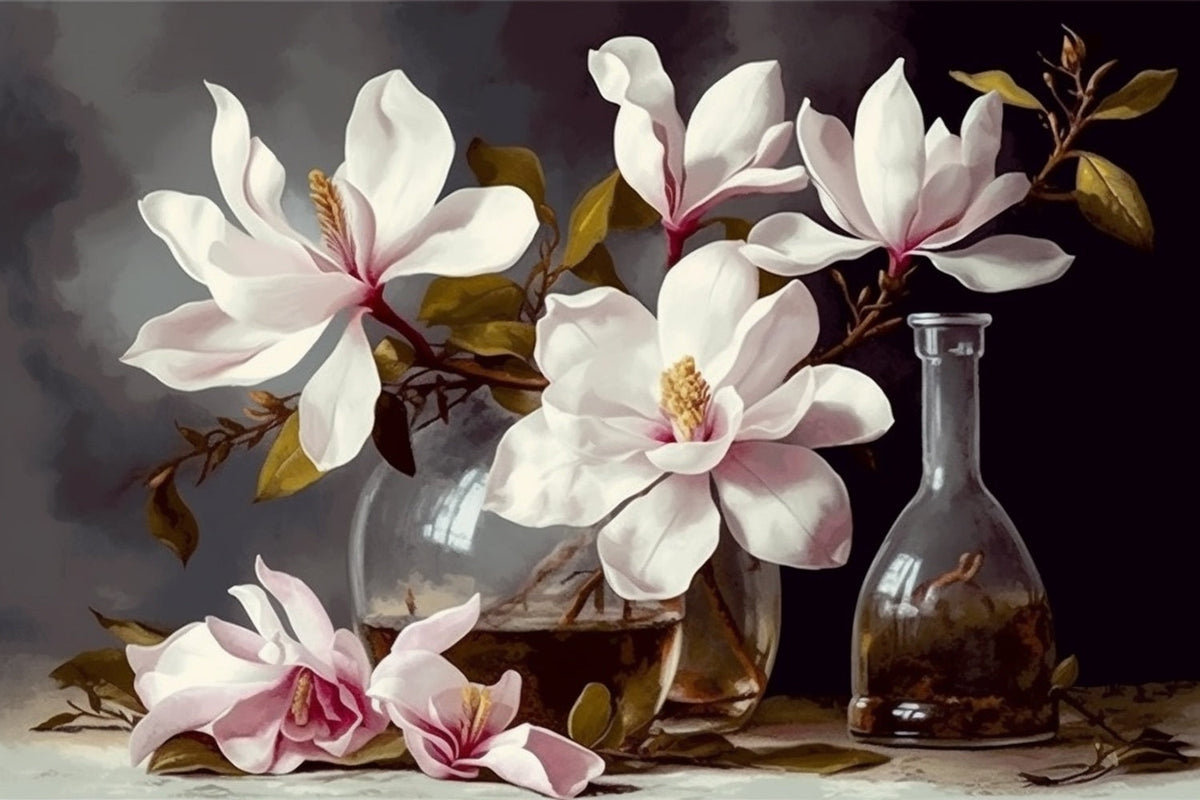 Elegant magnolia still life cross stitch kit for beginners