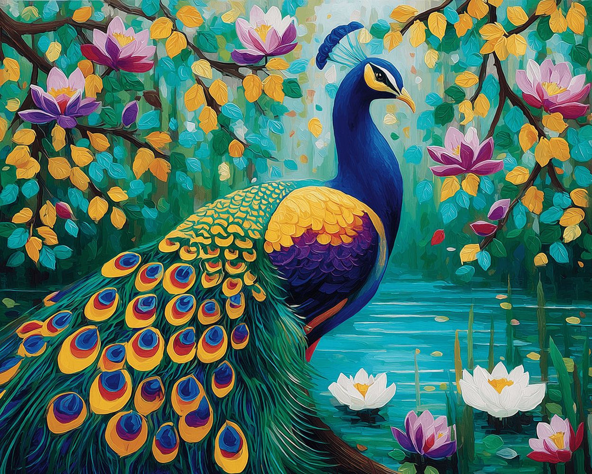 Elegant peacock by lotus pond cross stitch kit for beginners