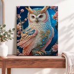 Finished elegant pearl owl on blossom branch pearl diamond painting artwork displayed as home decor