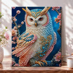 Elegant pearl owl on blossom branch pearl diamond painting kit for beginners