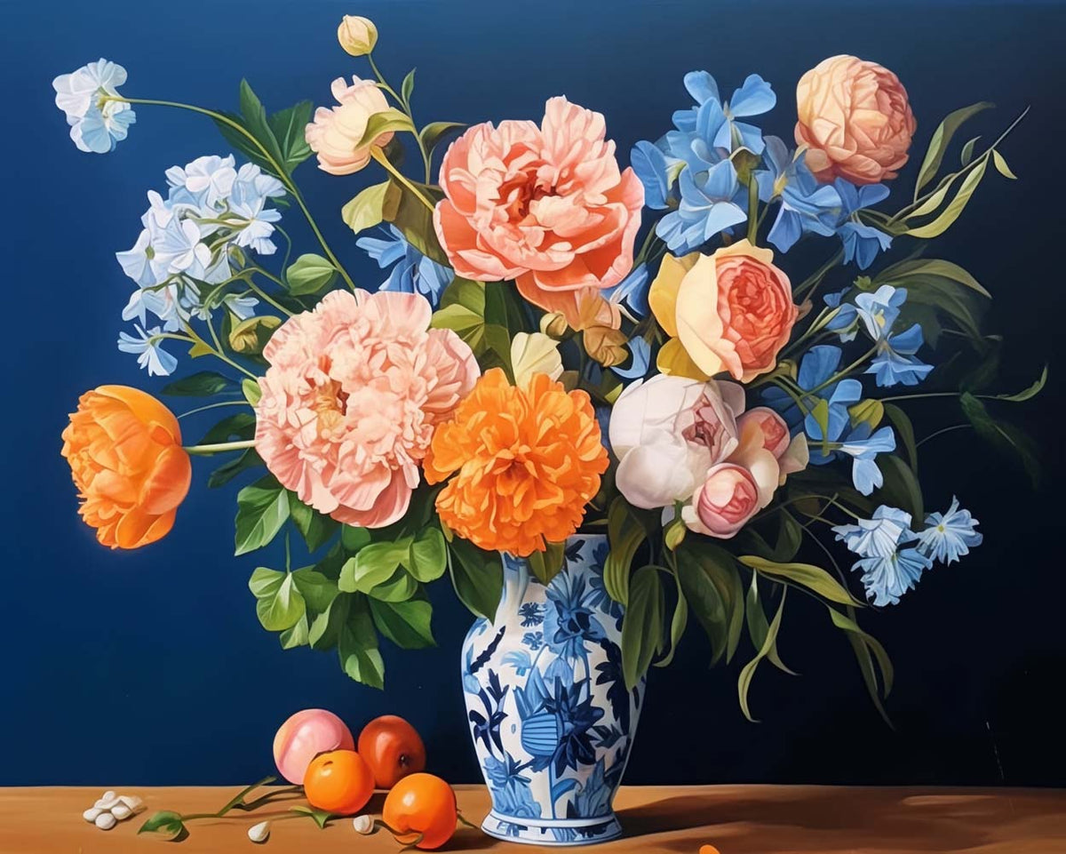 Elegant peony vase still life cross stitch kit for beginners