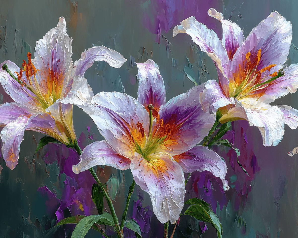 Elegant purple lilies cross stitch kit for beginners
