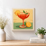 Finished elegant red cocktail artwork displayed on a wall