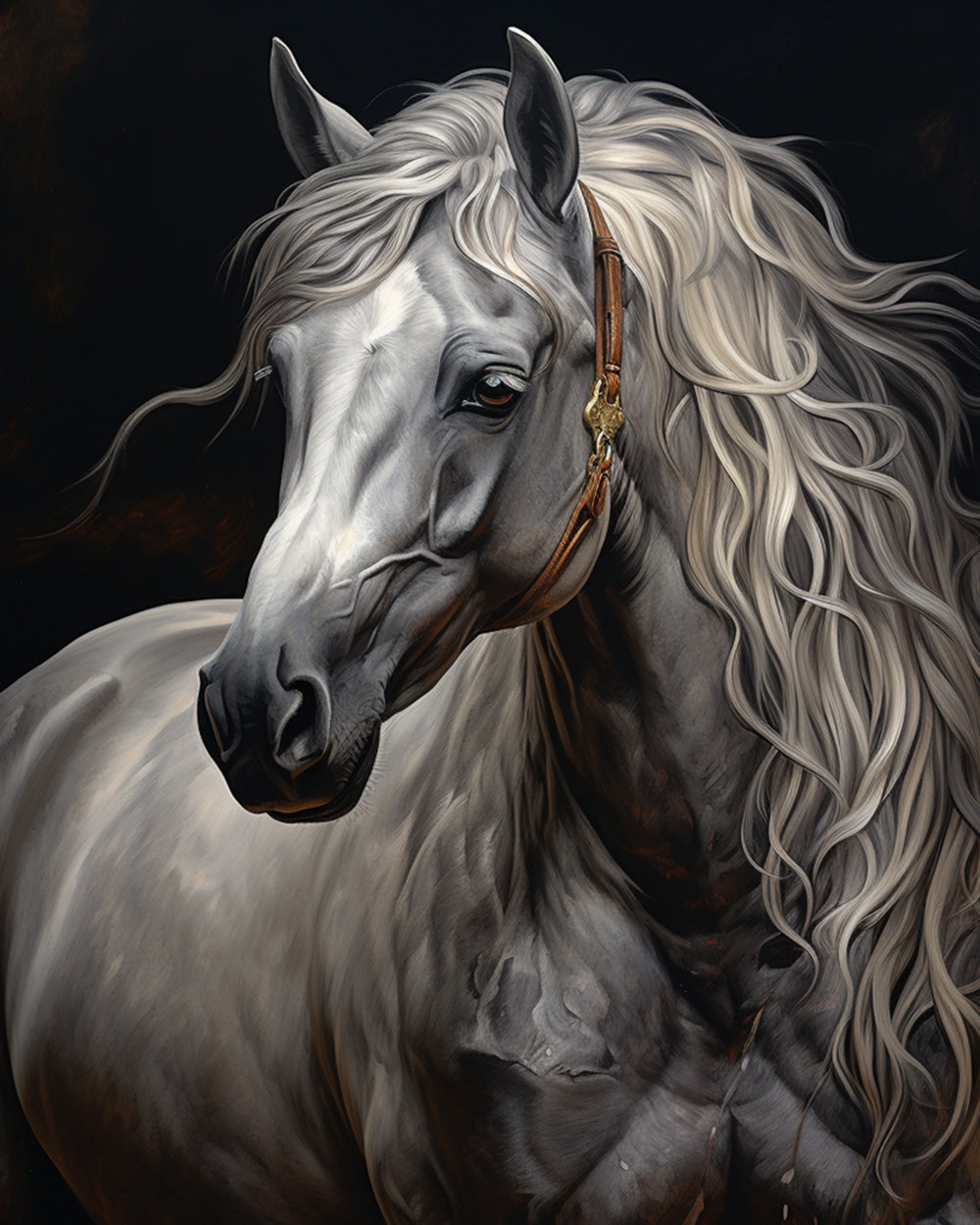 Elegant silver gray horse with tack cross stitch kit for beginners