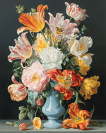 Elegant tulips and peonies in blue vase cross stitch kit for beginners