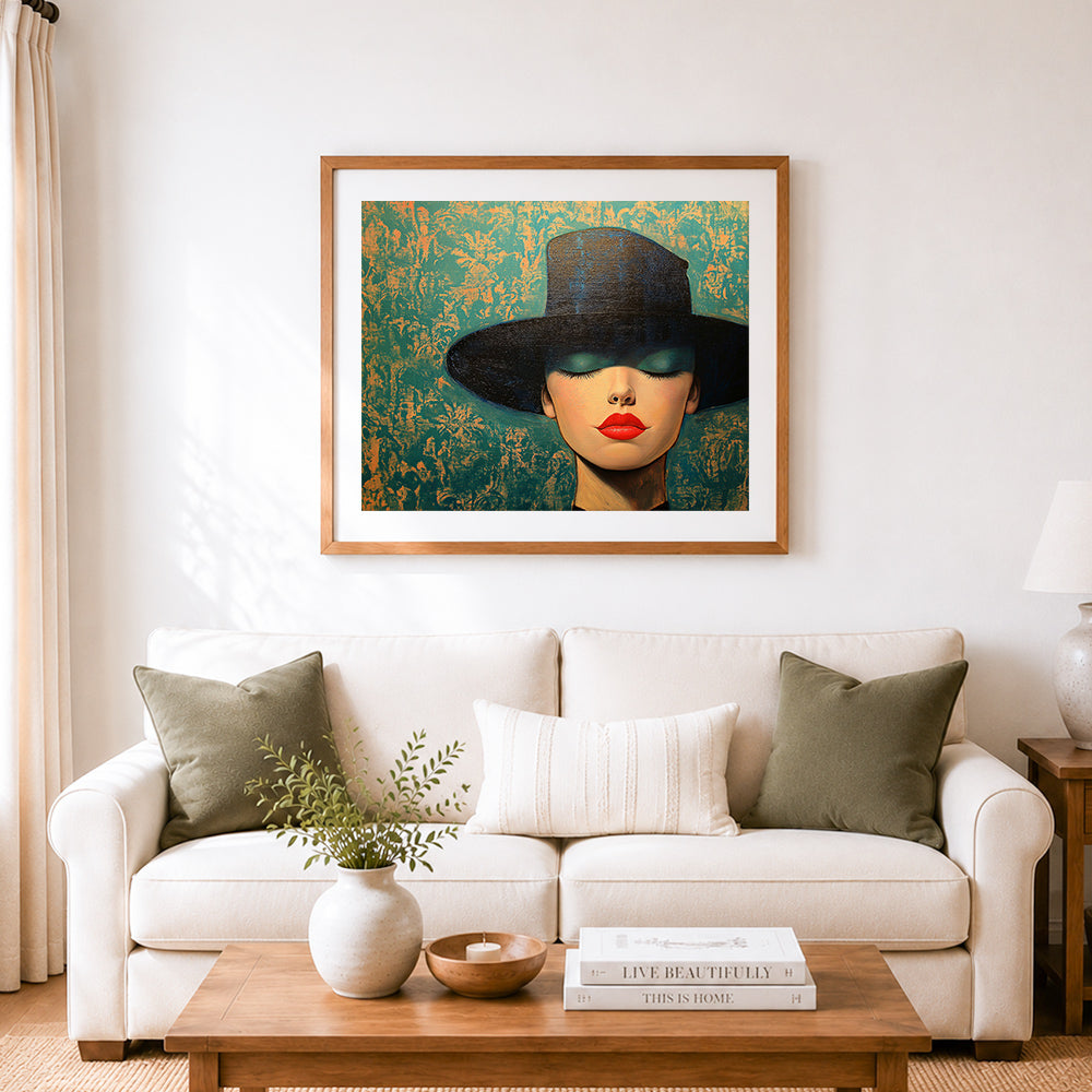 Finished elegant vintage lady cross stitch artwork displayed as home decor
