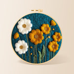 Elegant white and yellow daisies needle felting kit for beginners with a round wooden frame