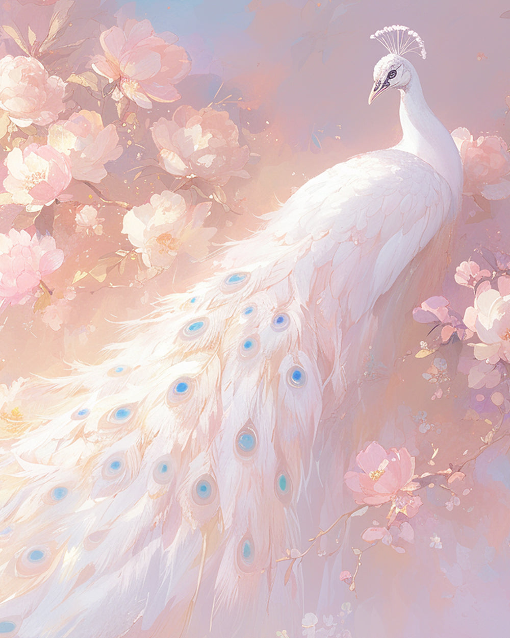 Elegant white peacock cross stitch kit for beginners