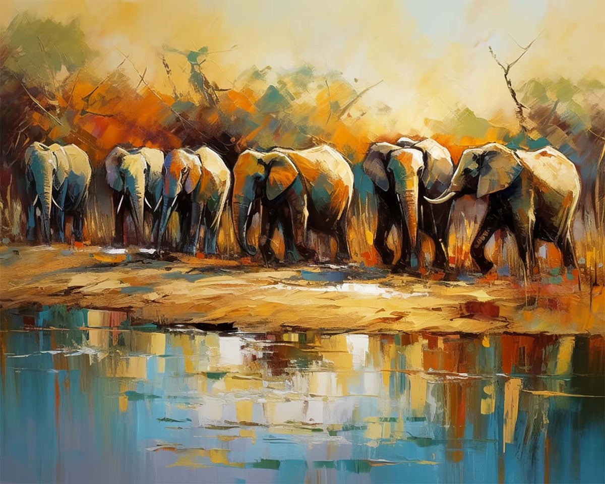 Elephant family by the water cross stitch kit for beginners