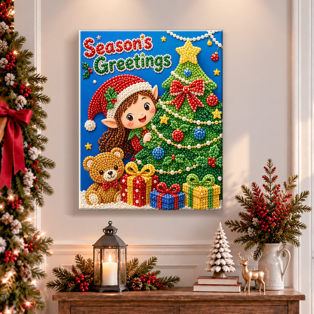 Finished elf christmas wishes pearl diamond painting artwork displayed as holiday home decor