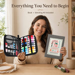 Embroidery stitch book kit with complete sewing tools for beginners to learn hand embroidery.