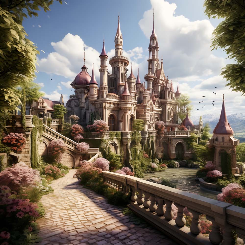 Enchanted fantasy castle garden cross stitch kit for beginners