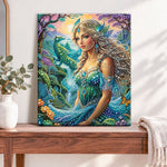 Finished enchanted forest goddess pearl diamond painting artwork displayed as home decor
