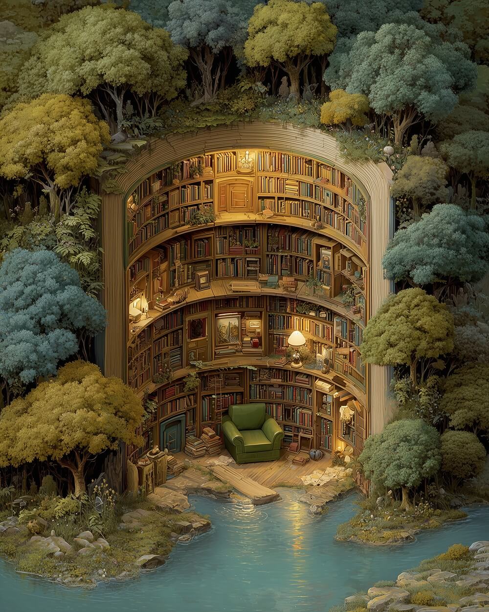 Enchanted forest library cross stitch kit for beginners
